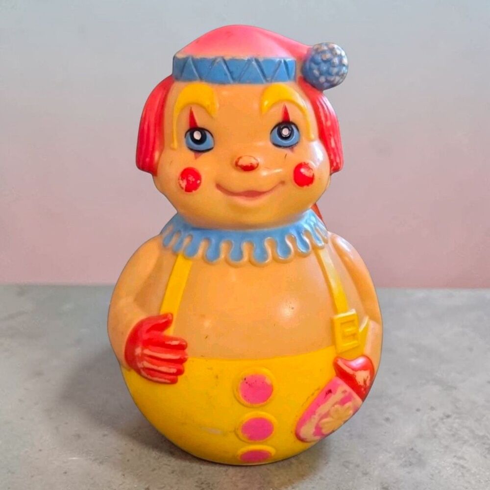 Vintage 1972 First Years Clown Roly Poly Chime Toy Kiddie Products 70s Nursery